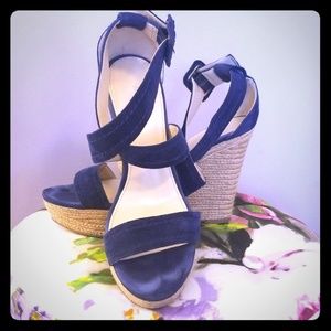 Marc Fisher blue suede wedges
